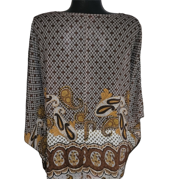 MXM Brown and White Paisley Print Poncho Style Top 1X - Picture 5 of 6